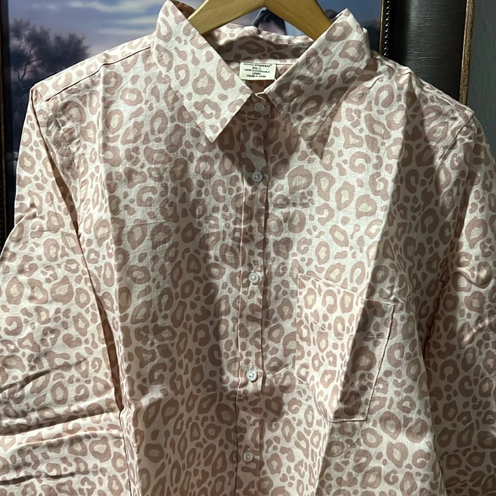 INDIGO SWIMWEAR Cardiff Pink Leopard 100% Linen Tunic Shirt Swim Coverup